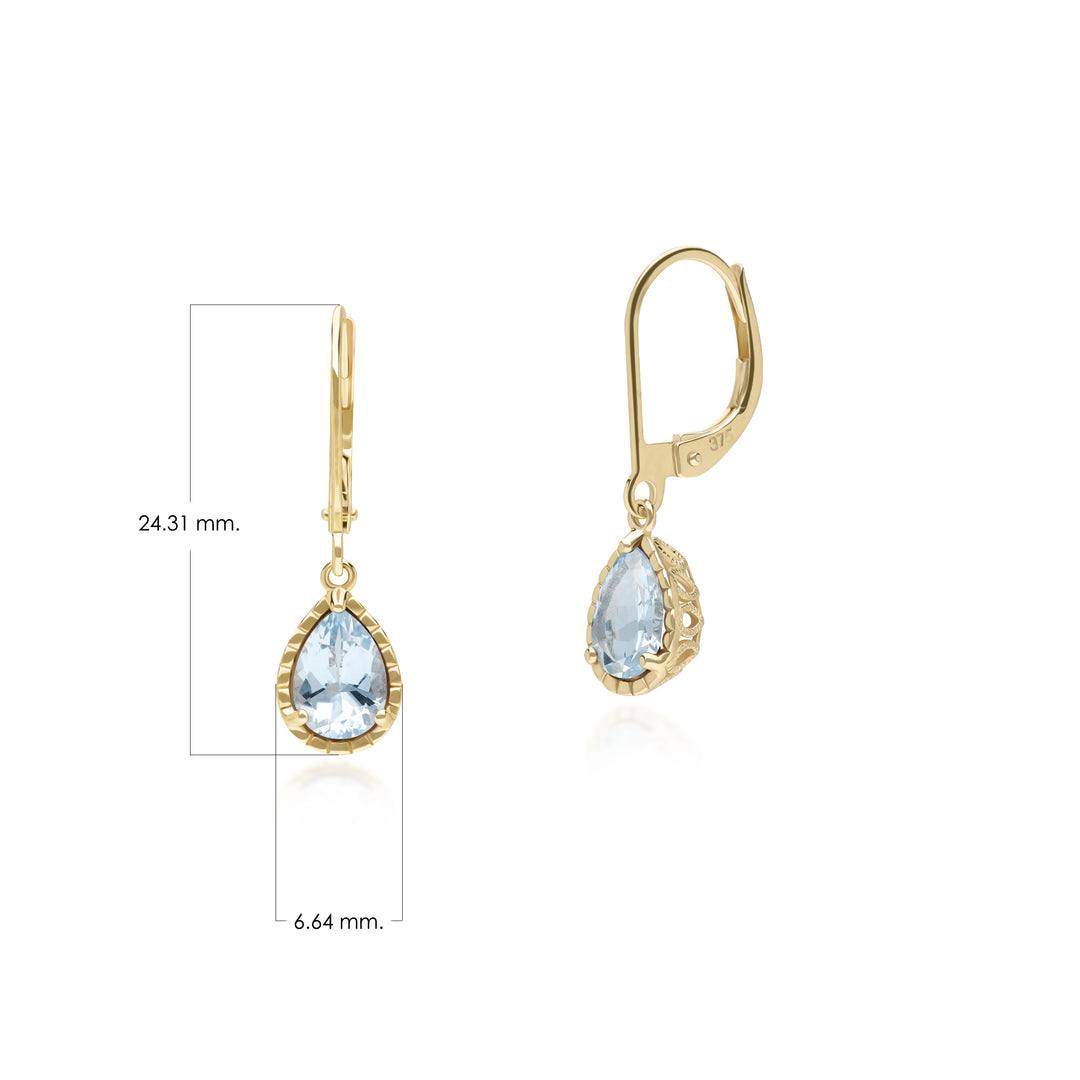 Classic Pear Aquamarine Dangle Earrings in 9ct Yellow Gold