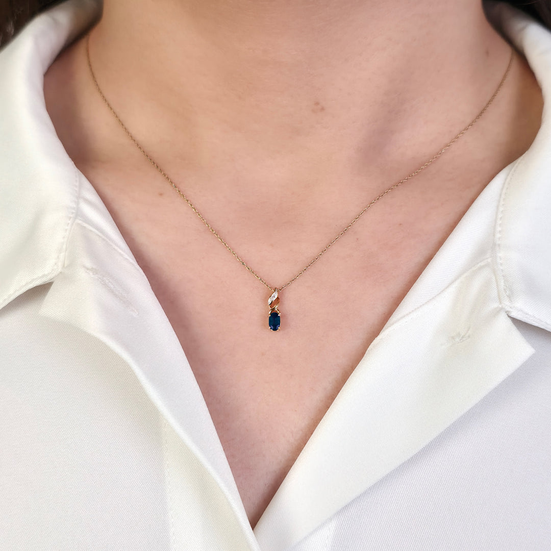 Classic Oval Sapphire & Diamond Pendant in 9ct Yellow Gold