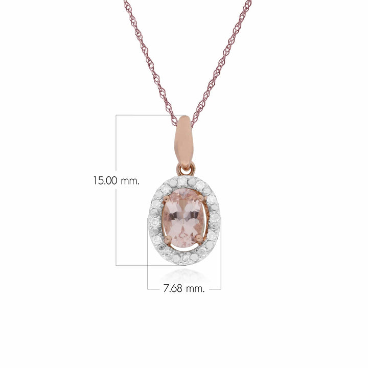 Classic Oval Morganite & Diamond Halo Pendant in 9ct Rose Gold
