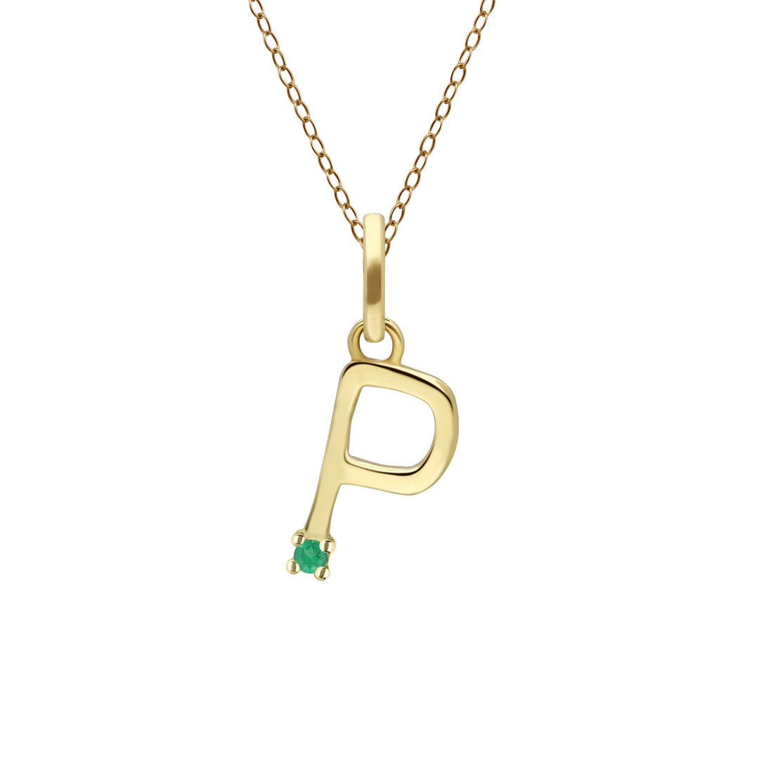 Initial Emerald Letter Necklace In 9ct Yellow Gold