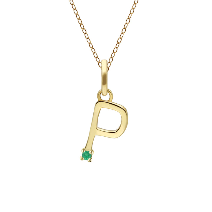 Initial Emerald Letter Necklace In 9ct Yellow Gold