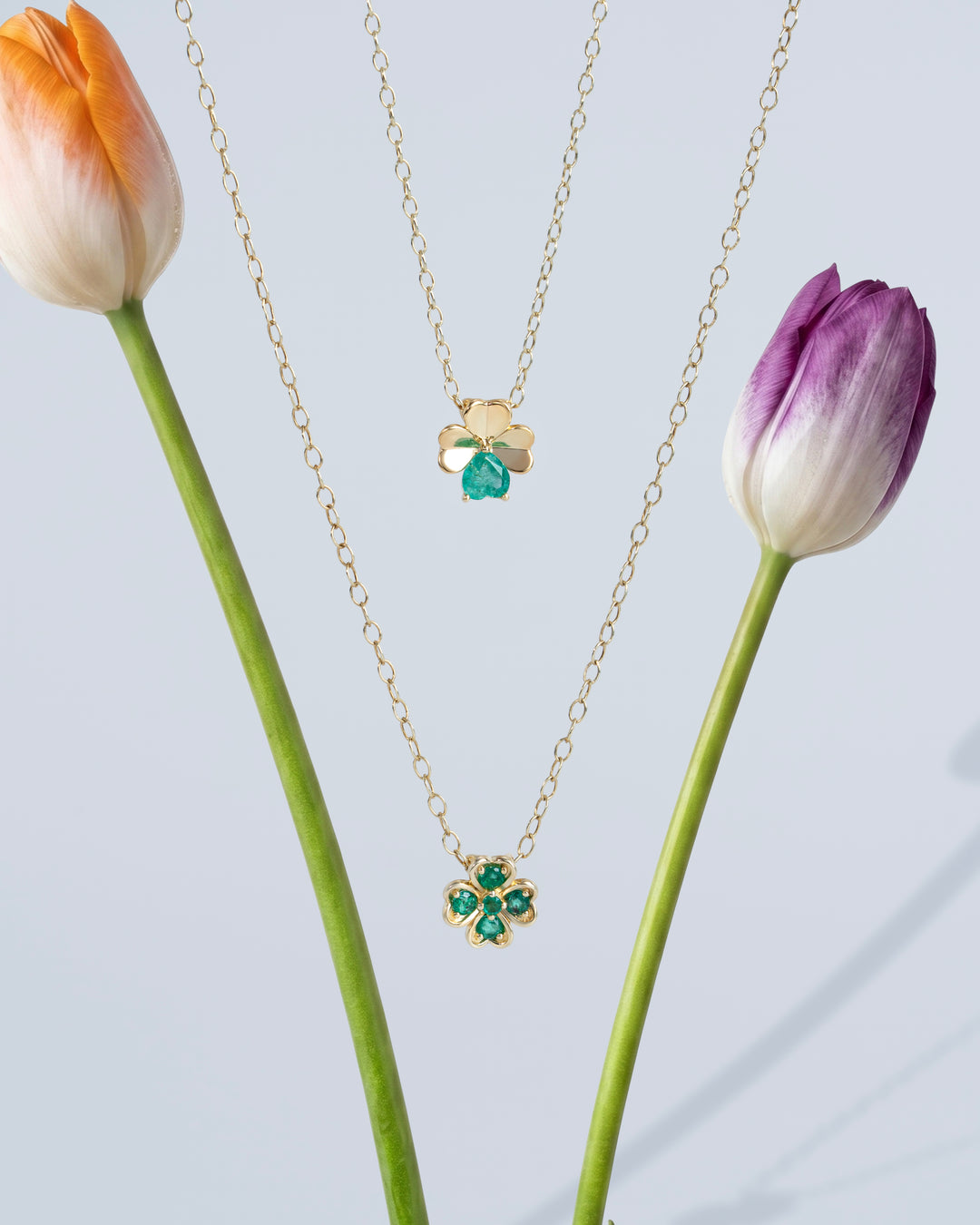 Gardenia Emerald Clover Pendant Necklace in 9ct Yellow Gold
