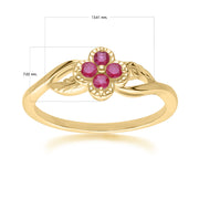 Floral Round Ruby Ring in 9ct Yellow Gold