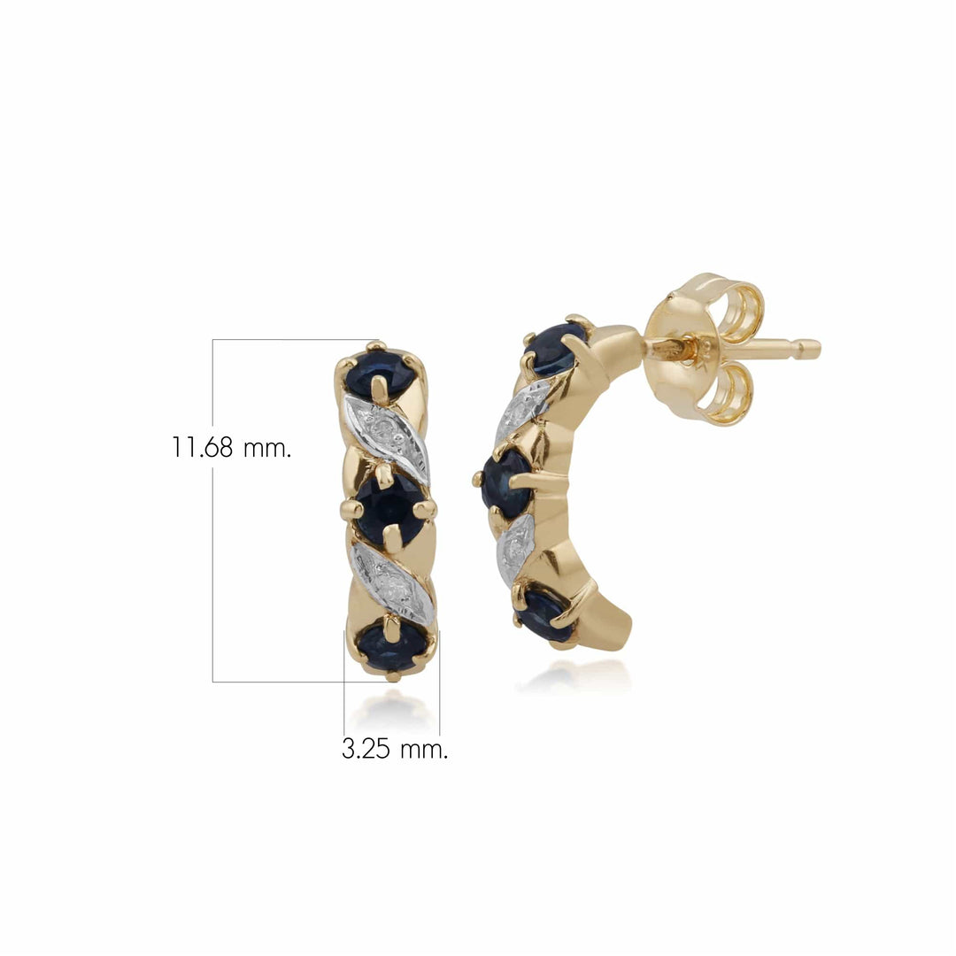 Art Nouveau Style  Sapphire & Diamond Half Hoop Earrings in 9ct Gold