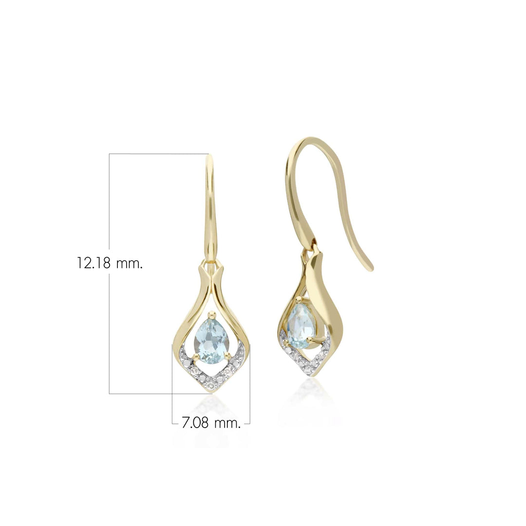 Classic Pear Aquamarine & Diamond Leaf Halo Drop Earrings in 9ct Gold