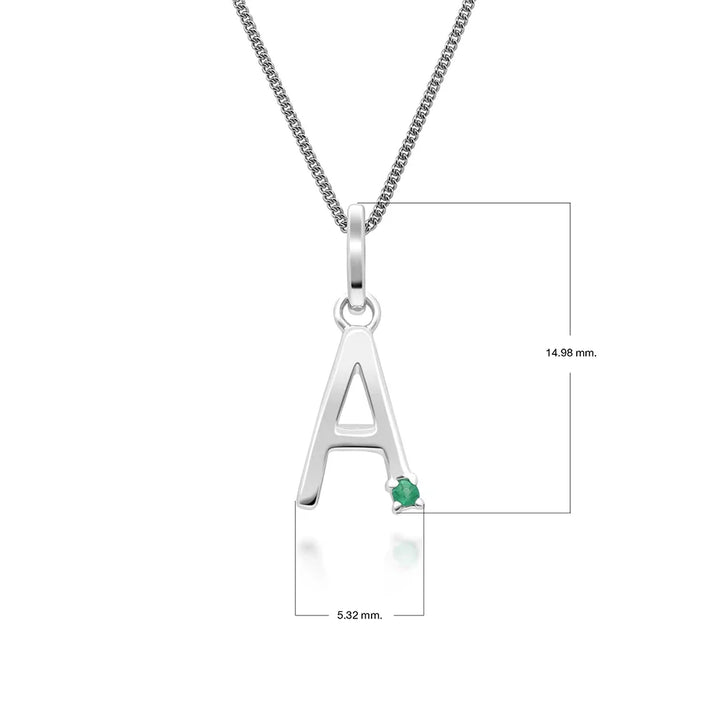 Initial Emerald Letter Charm Necklace in 9ct White Gold