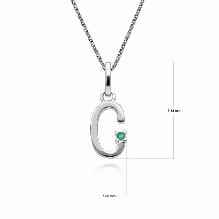 Initial Emerald Letter Charm Necklace in 9ct White Gold