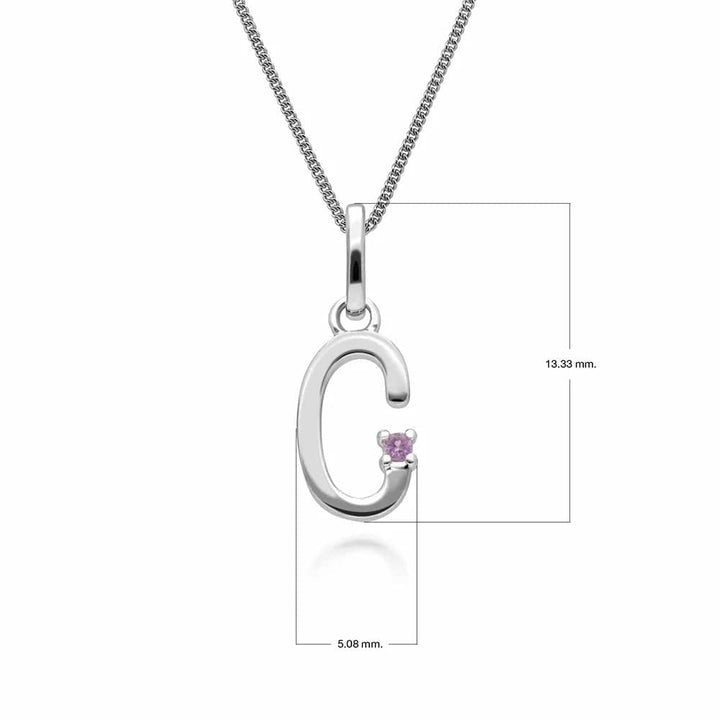 Initial Pink Sapphire Letter Charm Necklace in 9ct White Gold