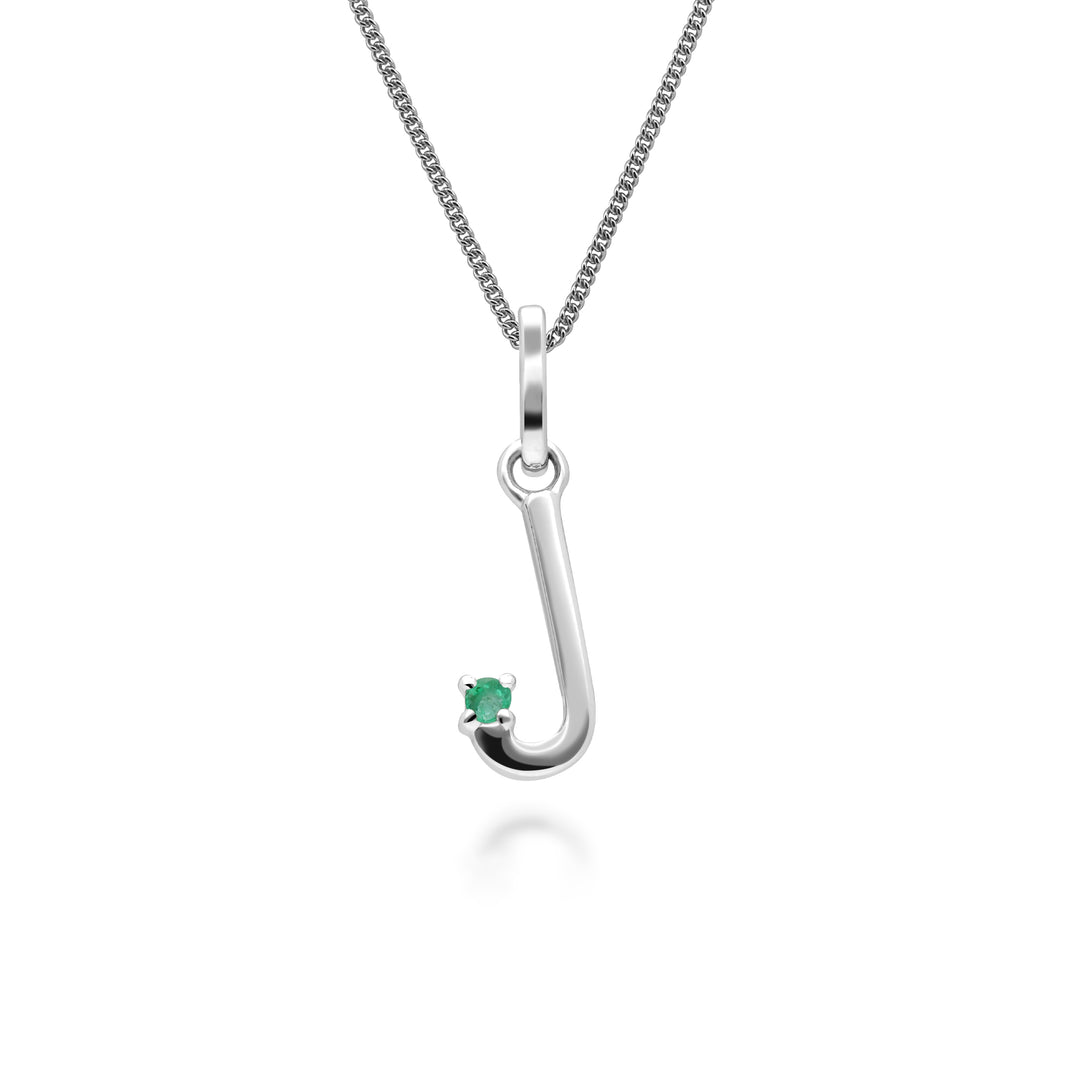 Initial Emerald Letter Charm Necklace in 9ct White Gold