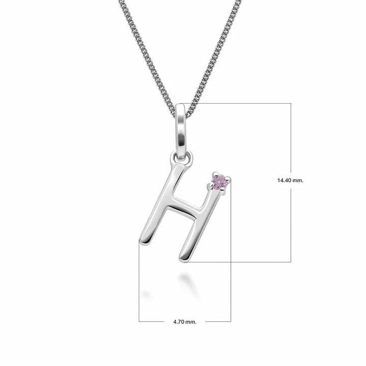 Initial Pink Sapphire Letter Charm Necklace in 9ct White Gold