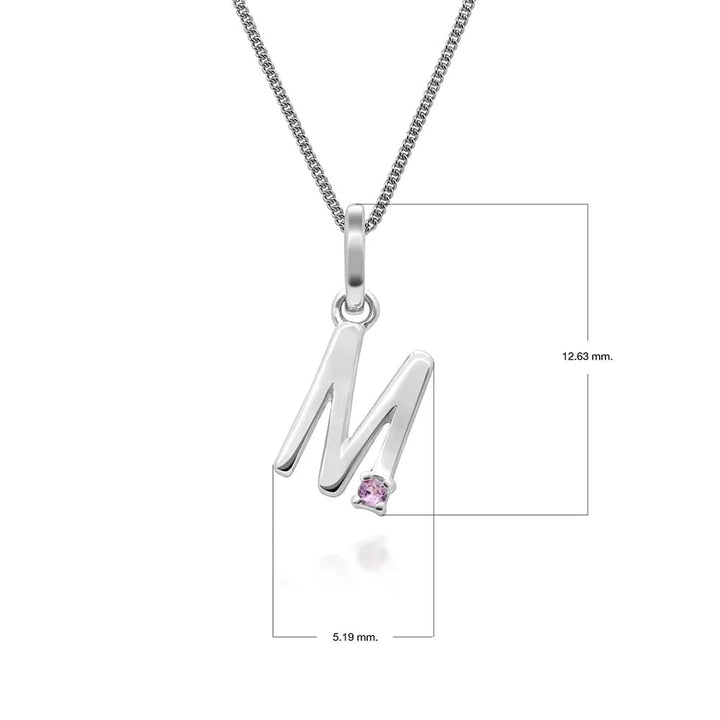 Initial Pink Sapphire Letter Charm Necklace in 9ct White Gold