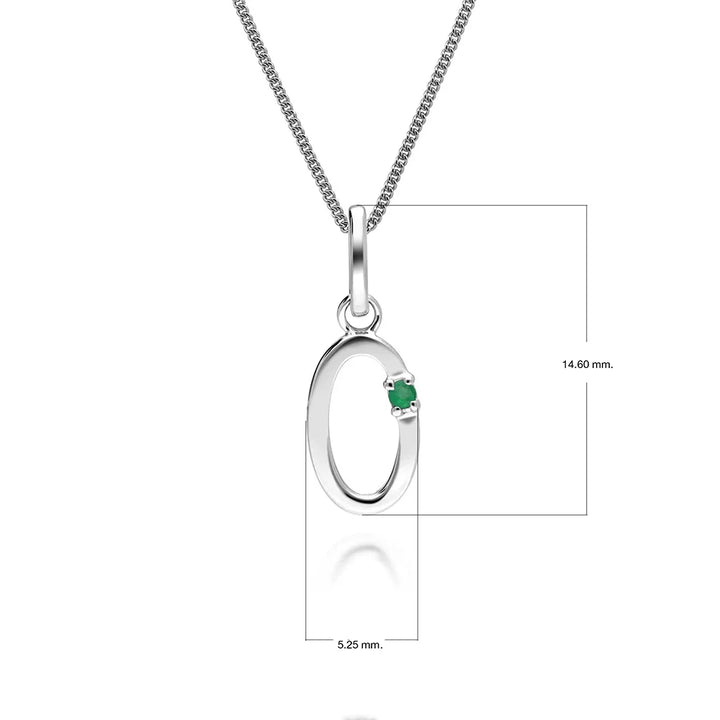 Initial Emerald Letter Charm Necklace in 9ct White Gold