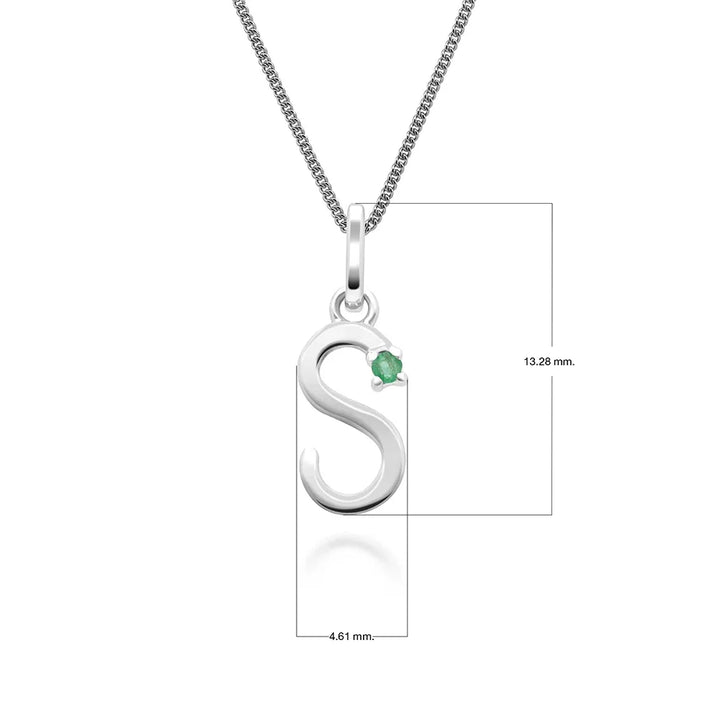 Initial Emerald Letter Charm Necklace in 9ct White Gold