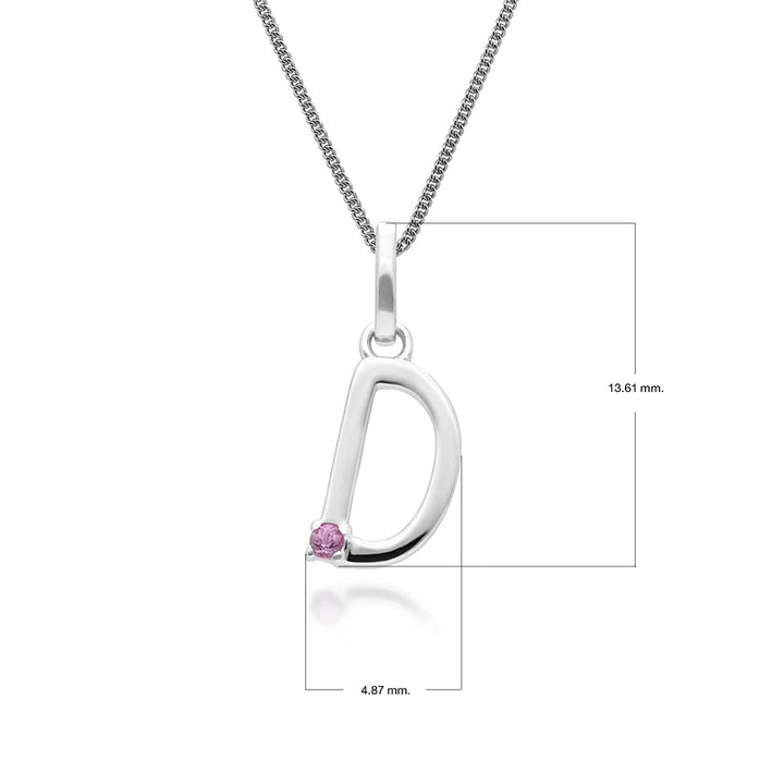 Initial Pink Sapphire Letter Charm Necklace in 9ct White Gold
