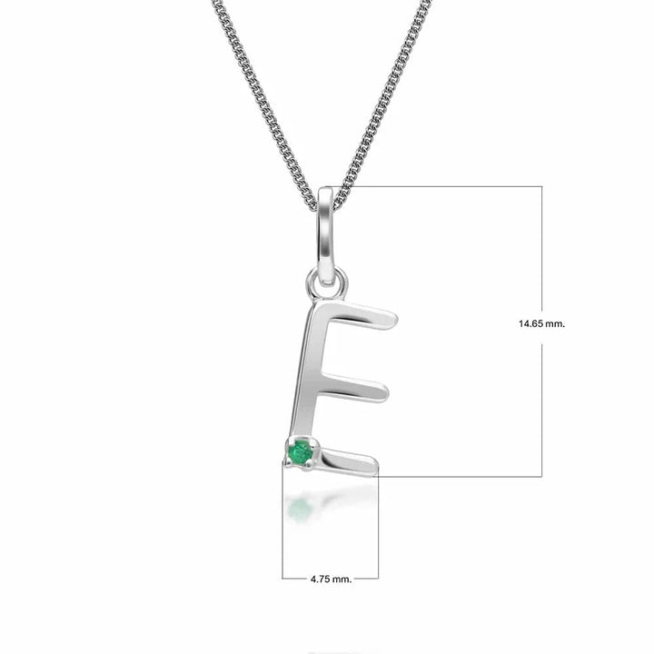 Initial Emerald Letter Charm Necklace in 9ct White Gold