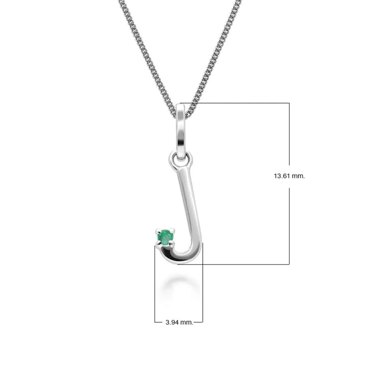 Initial Emerald Letter Charm Necklace in 9ct White Gold