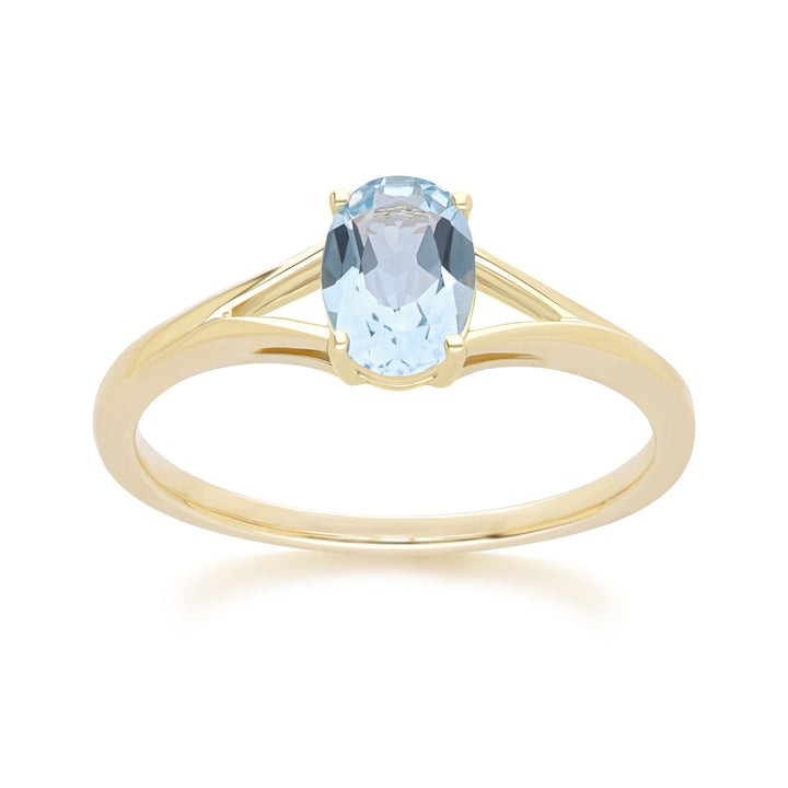 Classic Oval Sky Blue Topaz Ring in 9ct Yellow Gold