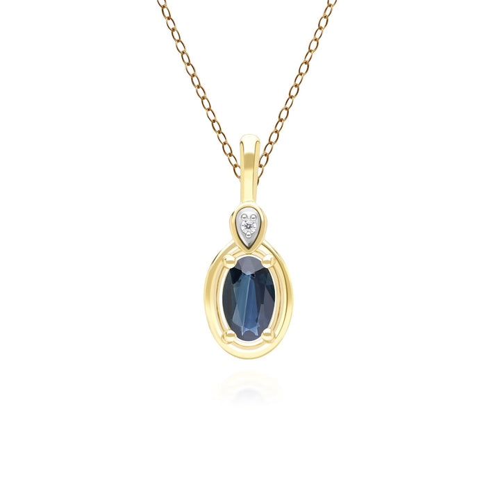 Classic Oval Sapphire & Round Diamond Pendant Necklace In 9ct Yellow Gold