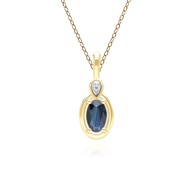 Classic Oval Sapphire & Round Diamond Pendant Necklace In 9ct Yellow Gold