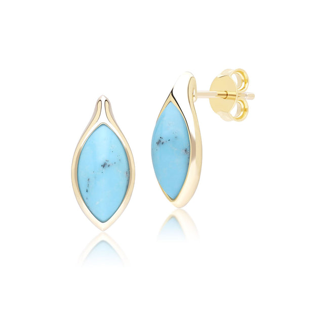 Classic Marquise Turquoise Stud Earrings in 9ct Yellow Gold