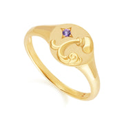 Zodiac Amethyst Aquarius Signet Ring In 9ct Yellow Gold