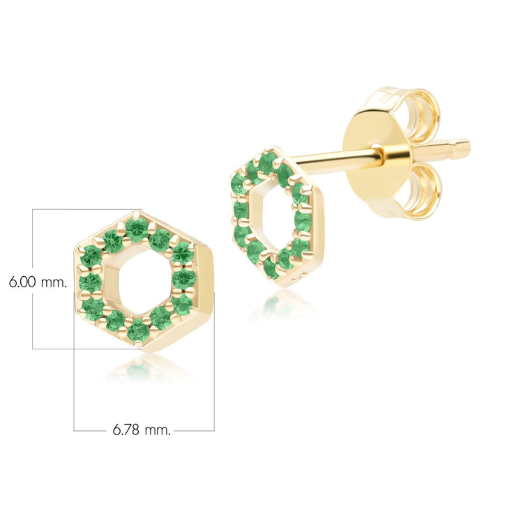 Geometric Hex Emerald Stud Earrings in 9ct Yellow Gold