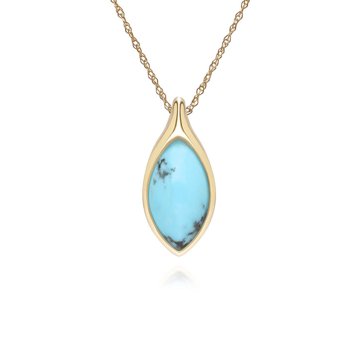 Classic Marquise Turquoise Pendant Necklace in 9ct Yellow Gold