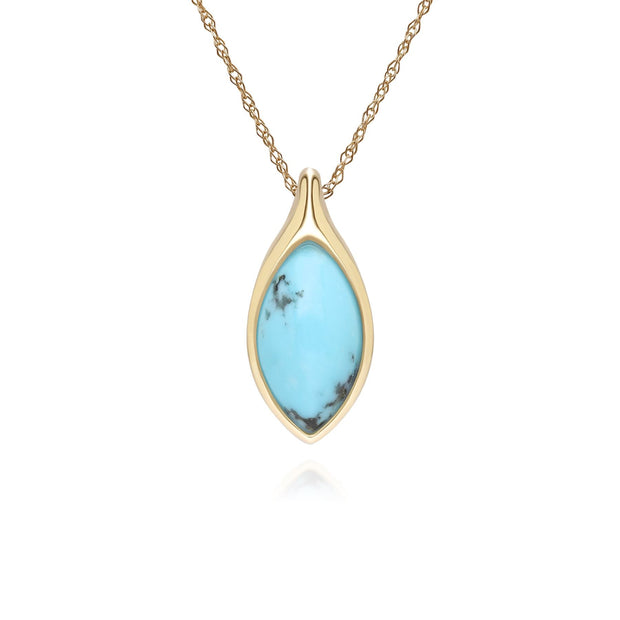 Classic Marquise Turquoise Pendant Necklace in 9ct Yellow Gold