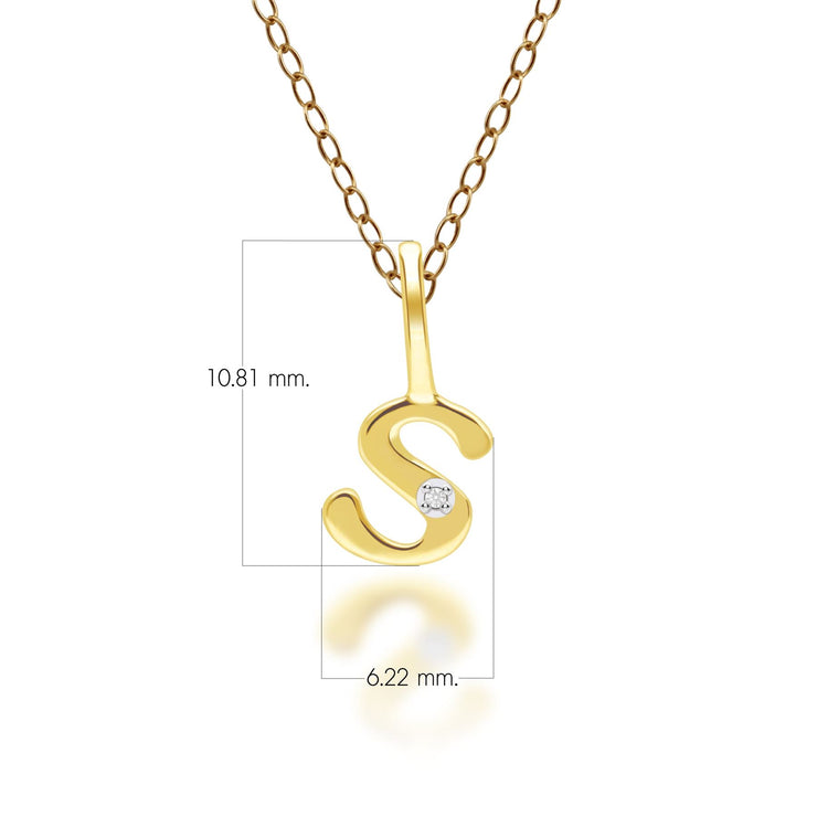 Alphabet Letter S Diamond pendant in 9ct Yellow Gold