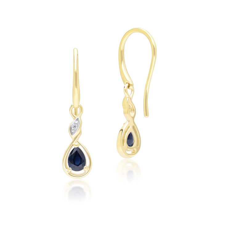 Classic Pear Sapphire & Diamond Drop Earrings In 9ct Yellow Gold