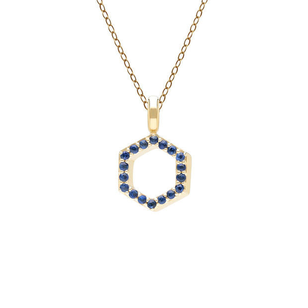 Geometric Hex Sapphire Pendant Necklace in 9ct Yellow Gold