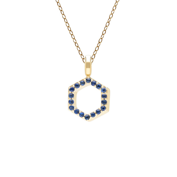 Geometric Hex Sapphire Pendant Necklace in 9ct Yellow Gold