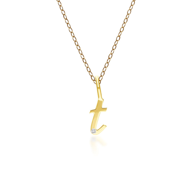 Alphabet Letter T Diamond pendant in 9ct Yellow Gold