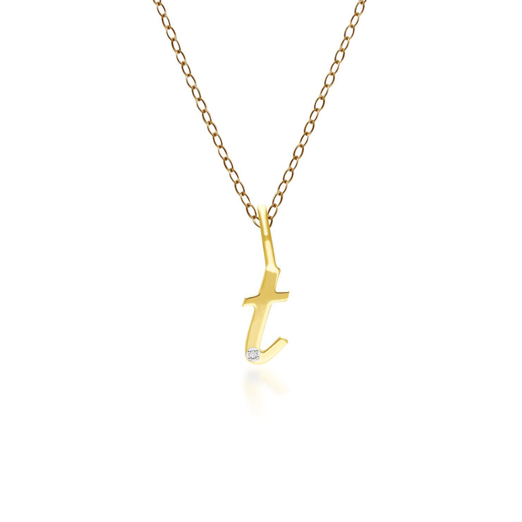 Alphabet Letter T Diamond pendant in 9ct Yellow Gold