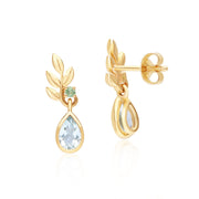 O Leaf Sky Blue topaz & Tsavorite Drop Earrings In 9ct Yellow Gold