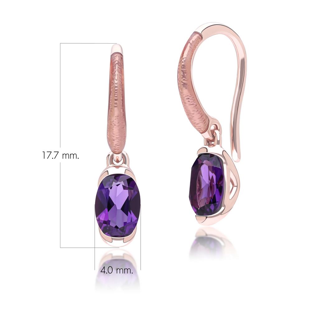 Siberian waltz Oval amethyst with violet enamelled half-bezel set french hook earrings in rose gold vermeil sterling silver