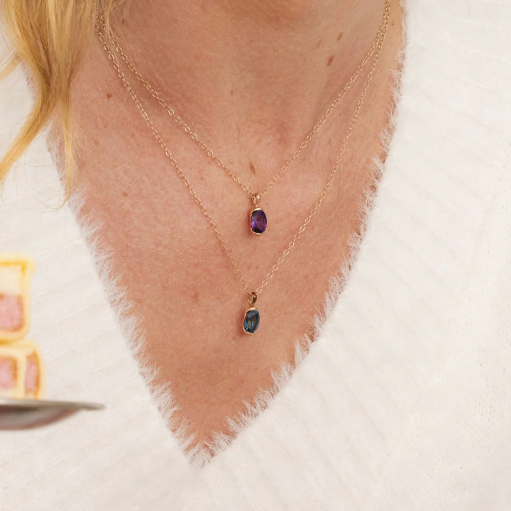 Siberian waltz Oval london blue topaz with brown enamelled half-bezel pendant necklace in rose gold vermeil sterling silver