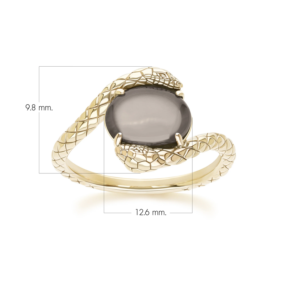 ECFEW Oval black moonstone by pass snake set cabochon ring in gold vermeil sterling silver