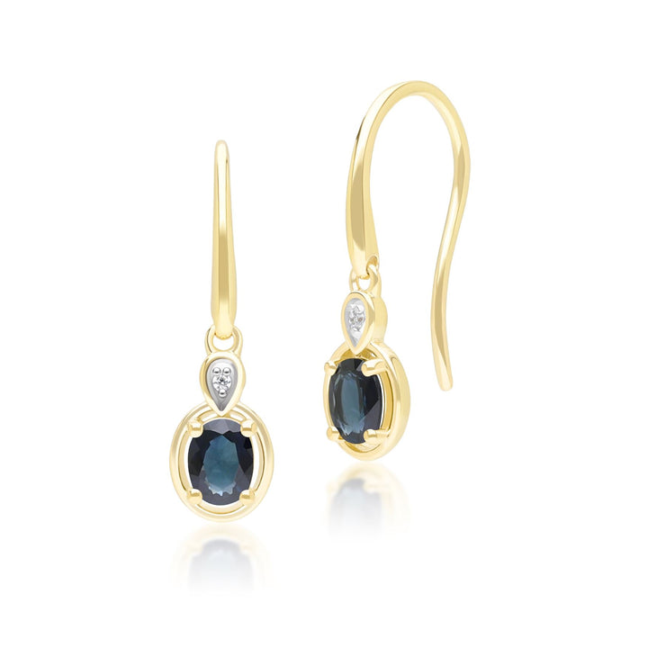 Classic Oval Sapphire & Round Diamond Drop Earrings In 9ct Yellow Gold