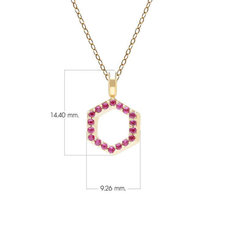 Geometric Hex ruby Pendant Necklace in 9ct Yellow Gold