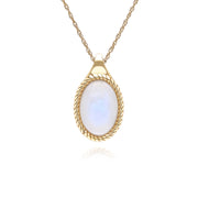 Classic Oval Rainbow Moonstone Pendant Necklace in 9ct Yellow Gold
