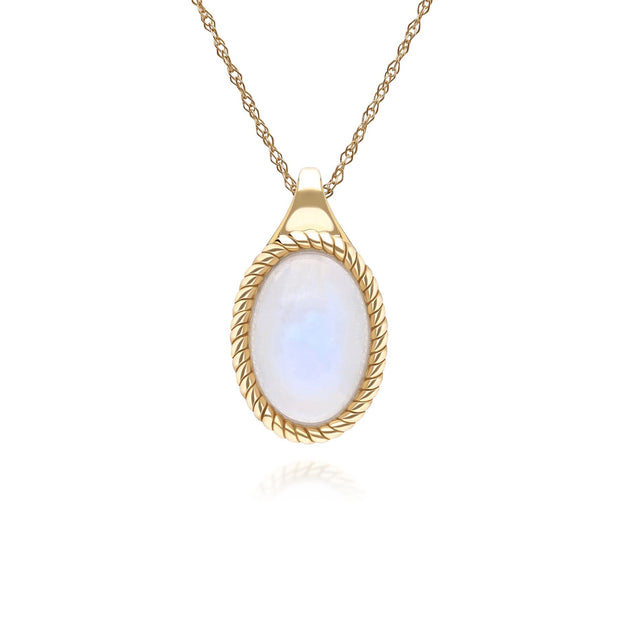 Classic Oval Rainbow Moonstone Pendant Necklace in 9ct Yellow Gold