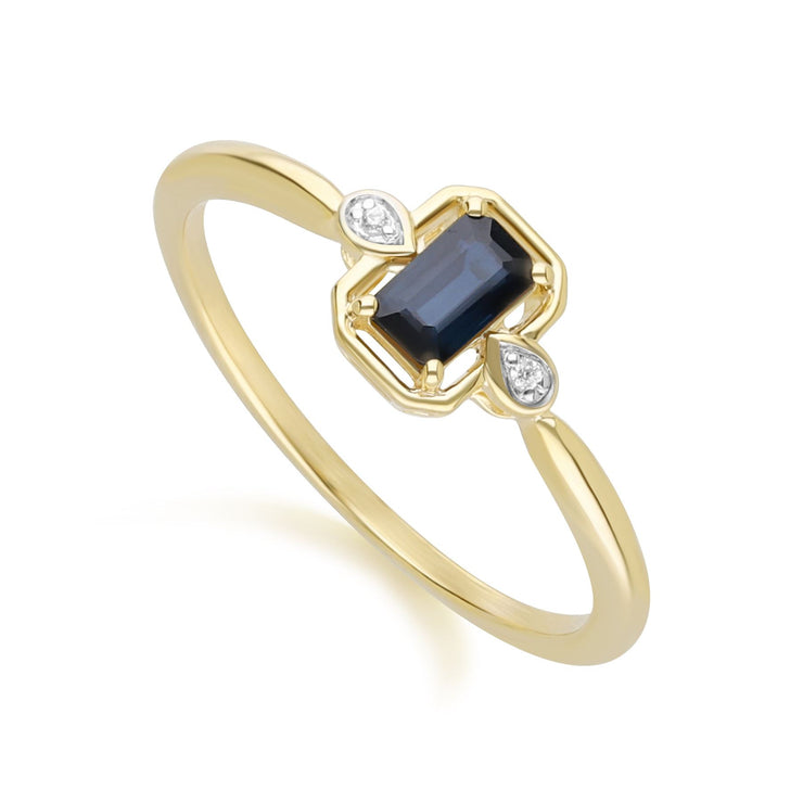 Classic Sapphire Baguette & Diamond Ring In 9ct Yellow Gold