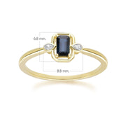 Classic Sapphire Baguette & Diamond Ring In 9ct Yellow Gold