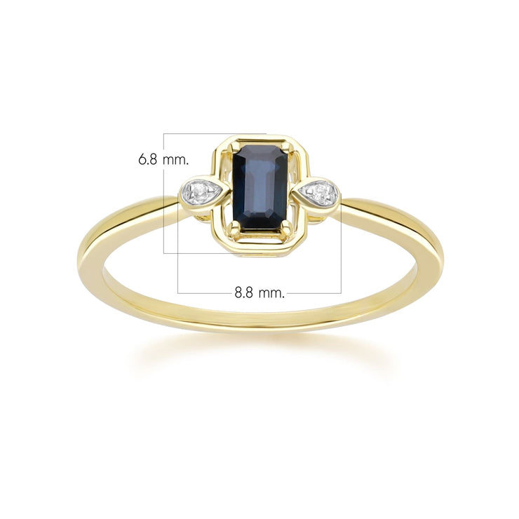 Classic Sapphire Baguette & Diamond Ring In 9ct Yellow Gold