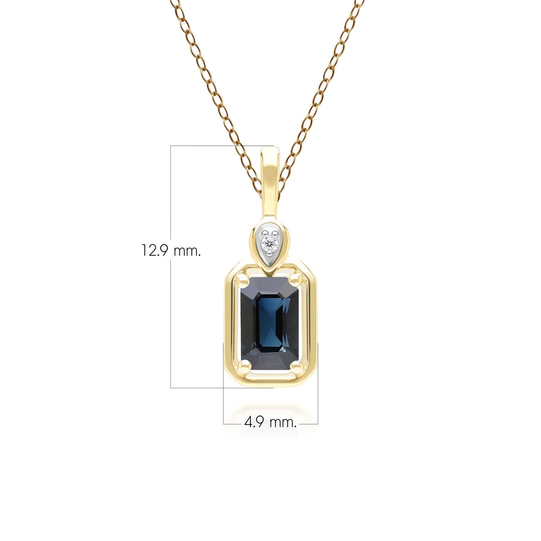 Classic Sapphire Baguette & Diamond Pendant Necklace In 9ct Yellow Gold