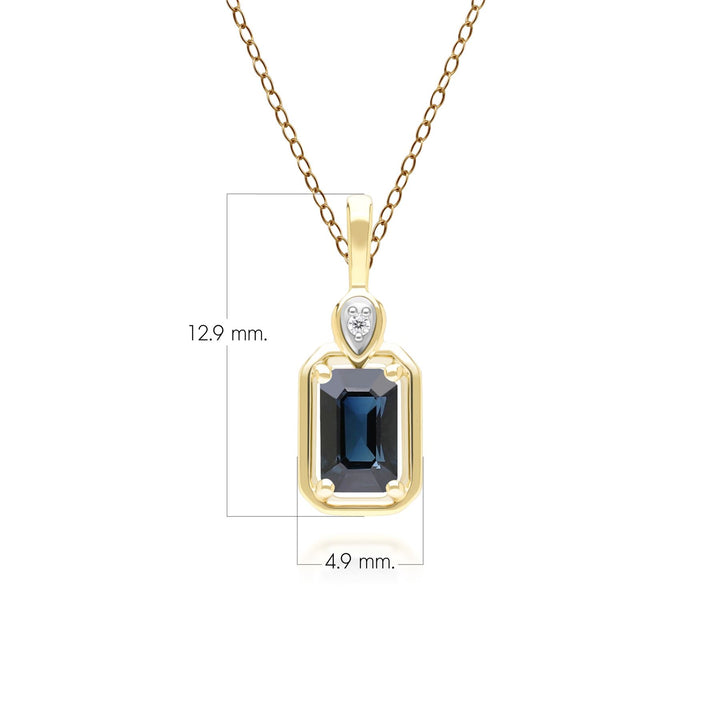 Classic Sapphire Baguette & Diamond Pendant Necklace In 9ct Yellow Gold