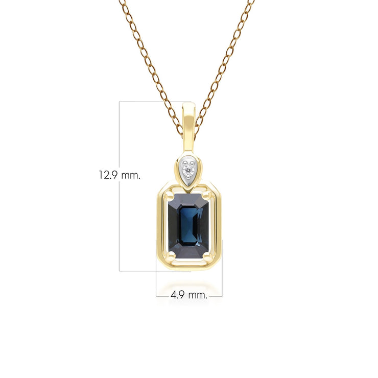 Classic Sapphire Baguette & Diamond Pendant Necklace In 9ct Yellow Gold
