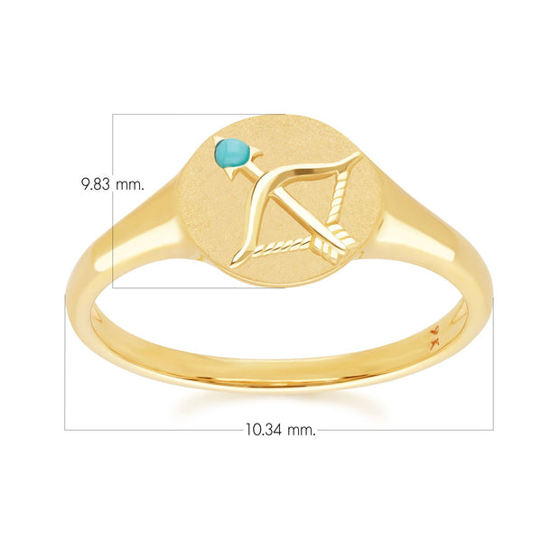 Zodiac turquoise Sagittarius Signet Ring In 9ct Yellow Gold