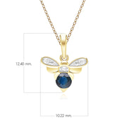 Honeycomb Inspired Blue Sapphire and Diamond Bee Pendant Necklace in 9ct Yellow Gold